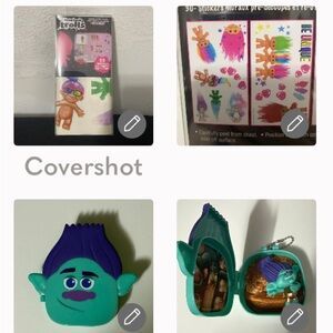 TROLLS peel&stick wall stickers 30NIP+keychain playhouse w figure 4”